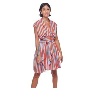 State of Georgia The Point Dress Womens Sz Medium Aqua Red Stripes Breezy Flowy
